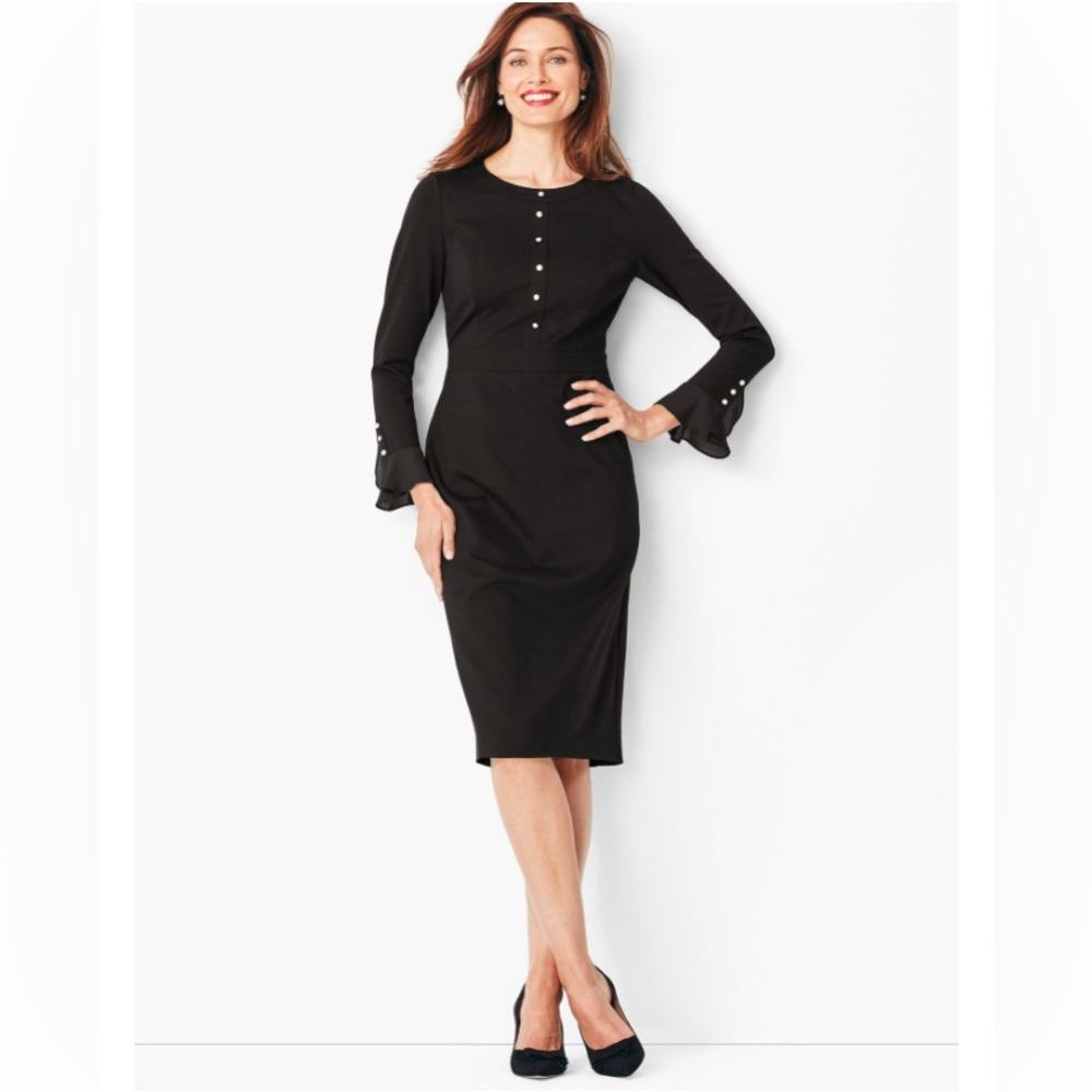 NWT Talbots black sheath dress with long flared sleeves size 2